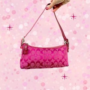 Vintage Y2K Coach Signature East West Demi Baguette Barbie Purse in Hot Pink